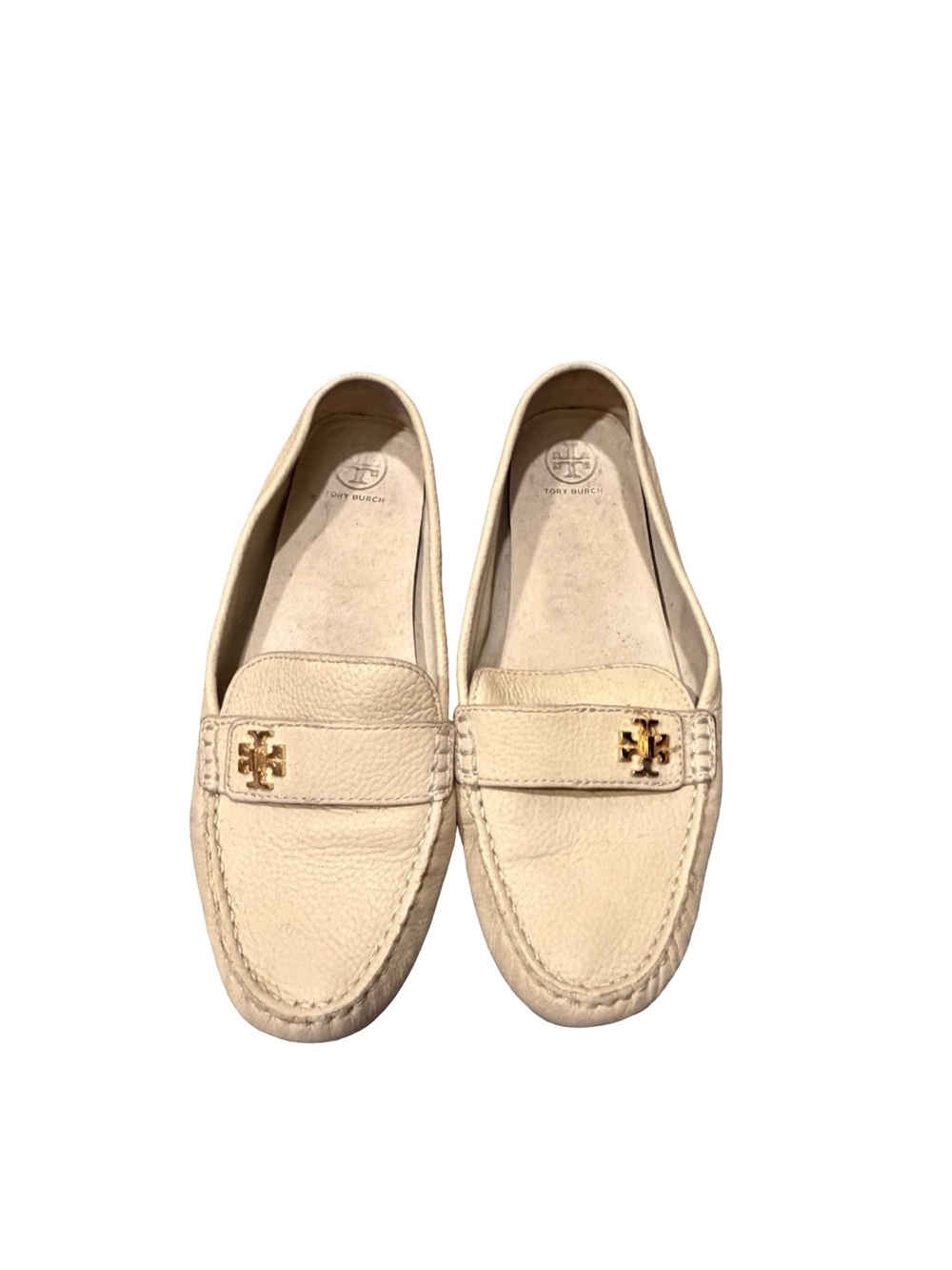 Tory Burch Cream Leather Logo Penny Loafers